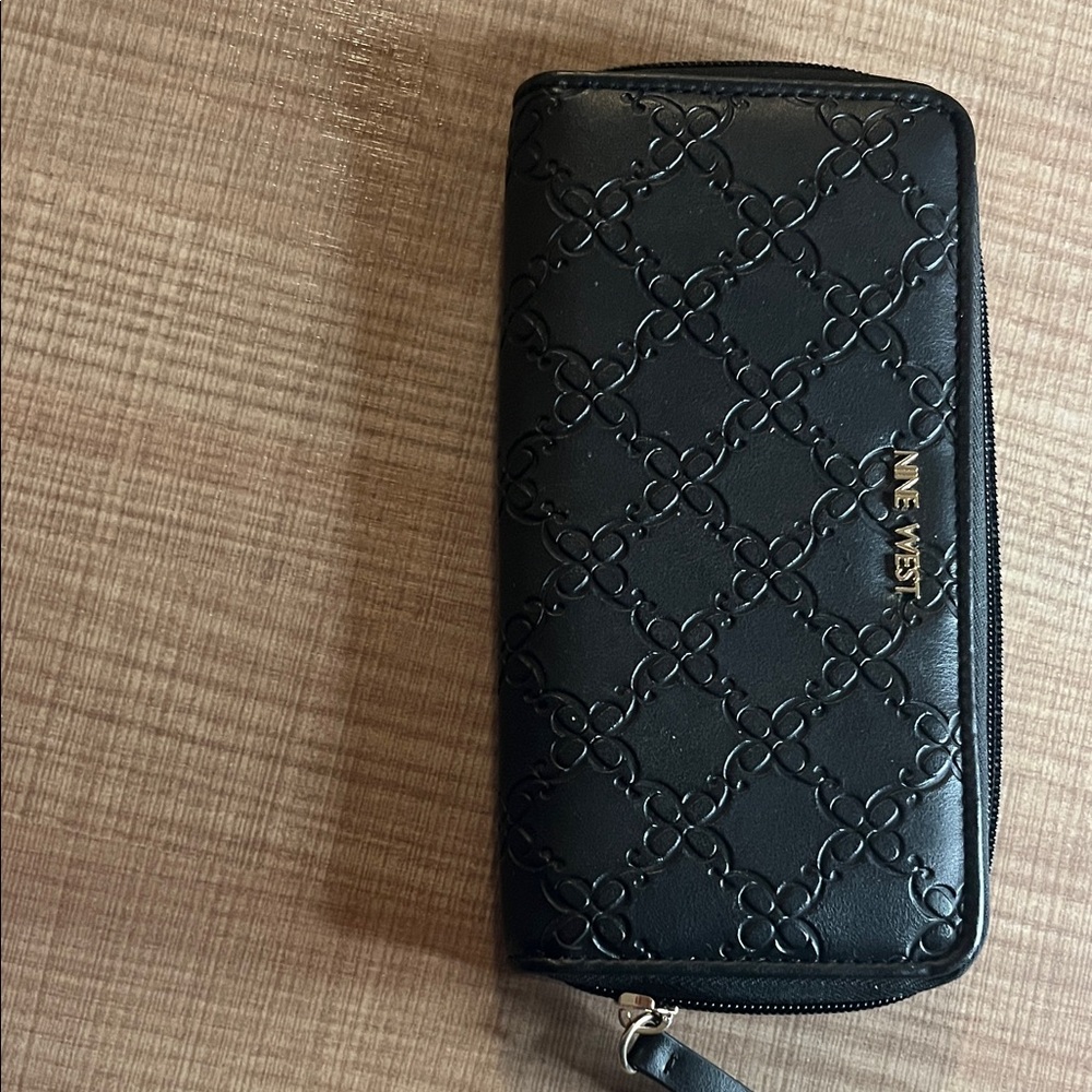 Nine West Black Embossed Zip Wallet